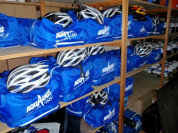 Proper preparation: Riders helmets and wet-weather gear is stored on shelves.