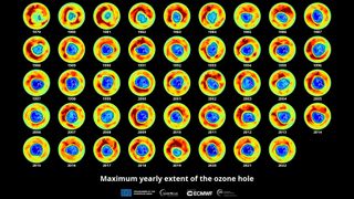 The evolution of the ozone hole over the past four decades.