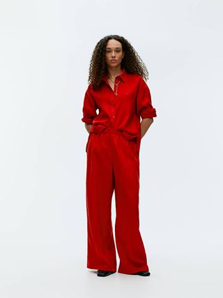 Wide Linen Trousers - Red - Arket Gb