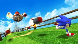 Sonic the Hedgehog running from a missile