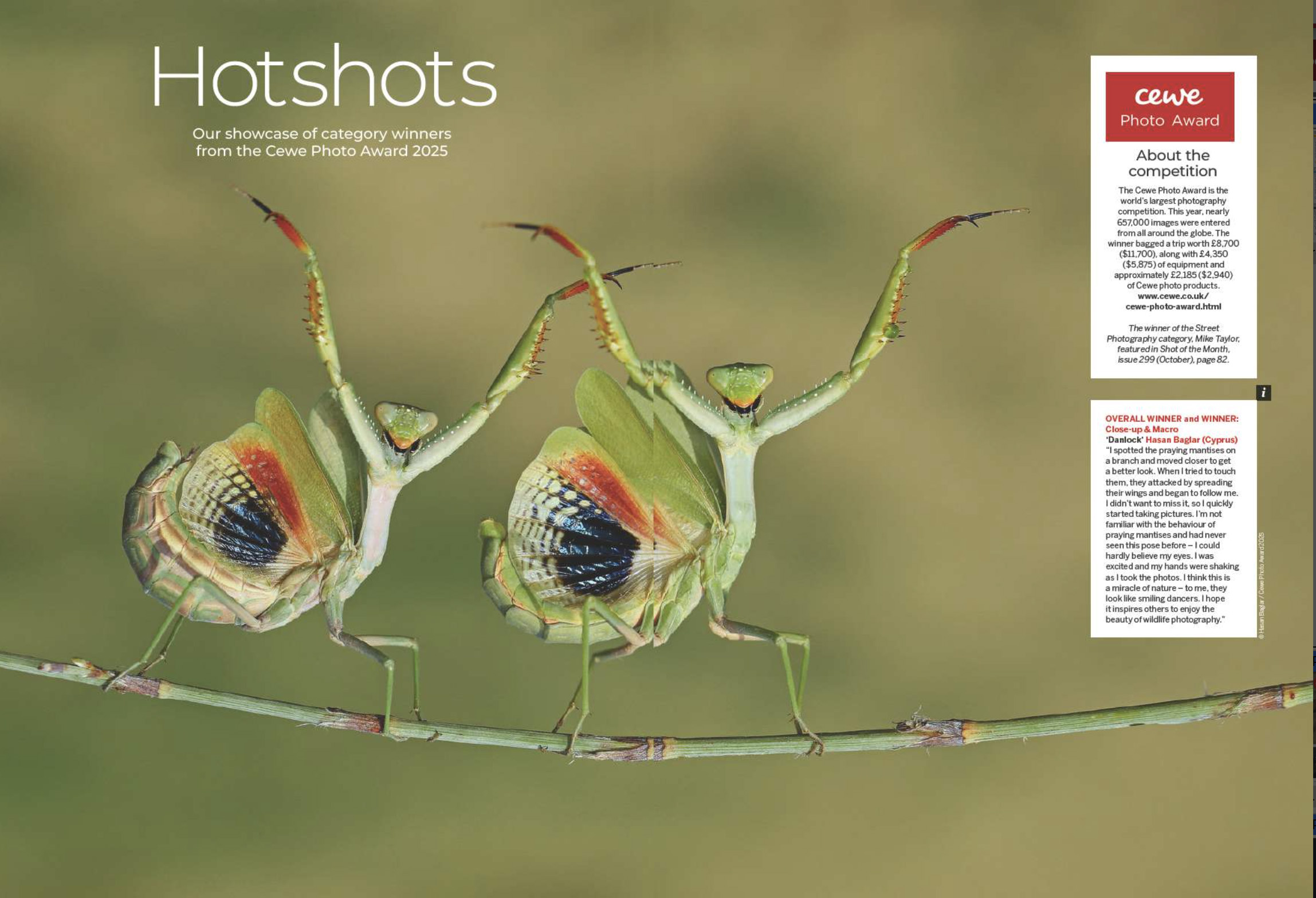 Image showing the first two pages of the Hotshots gallery in issue 301 (December 2025) of Digital Camera magazine, showcasing category winners from the Cewe Photo Award 2025
