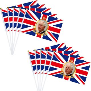 Union Jack flags for holding with King Charles on