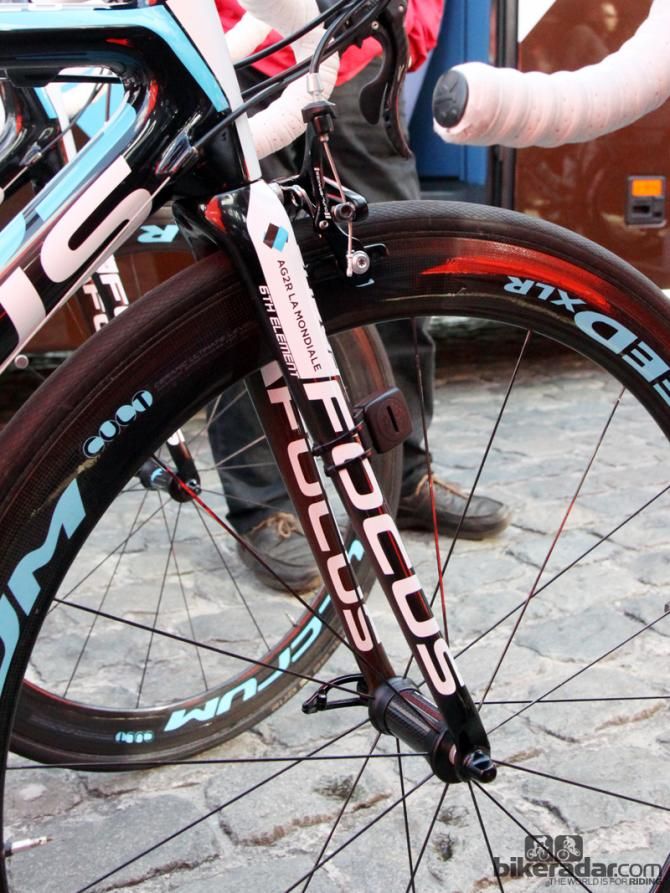 Slim fork blades suggest a smooth ride on Ag2r-La Mondiale's Focus Izalco Max bikes