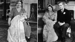 The Queen Mother with a baby Princess Anne, and Queen Elizabeth and Prince Philip with a baby King Charles