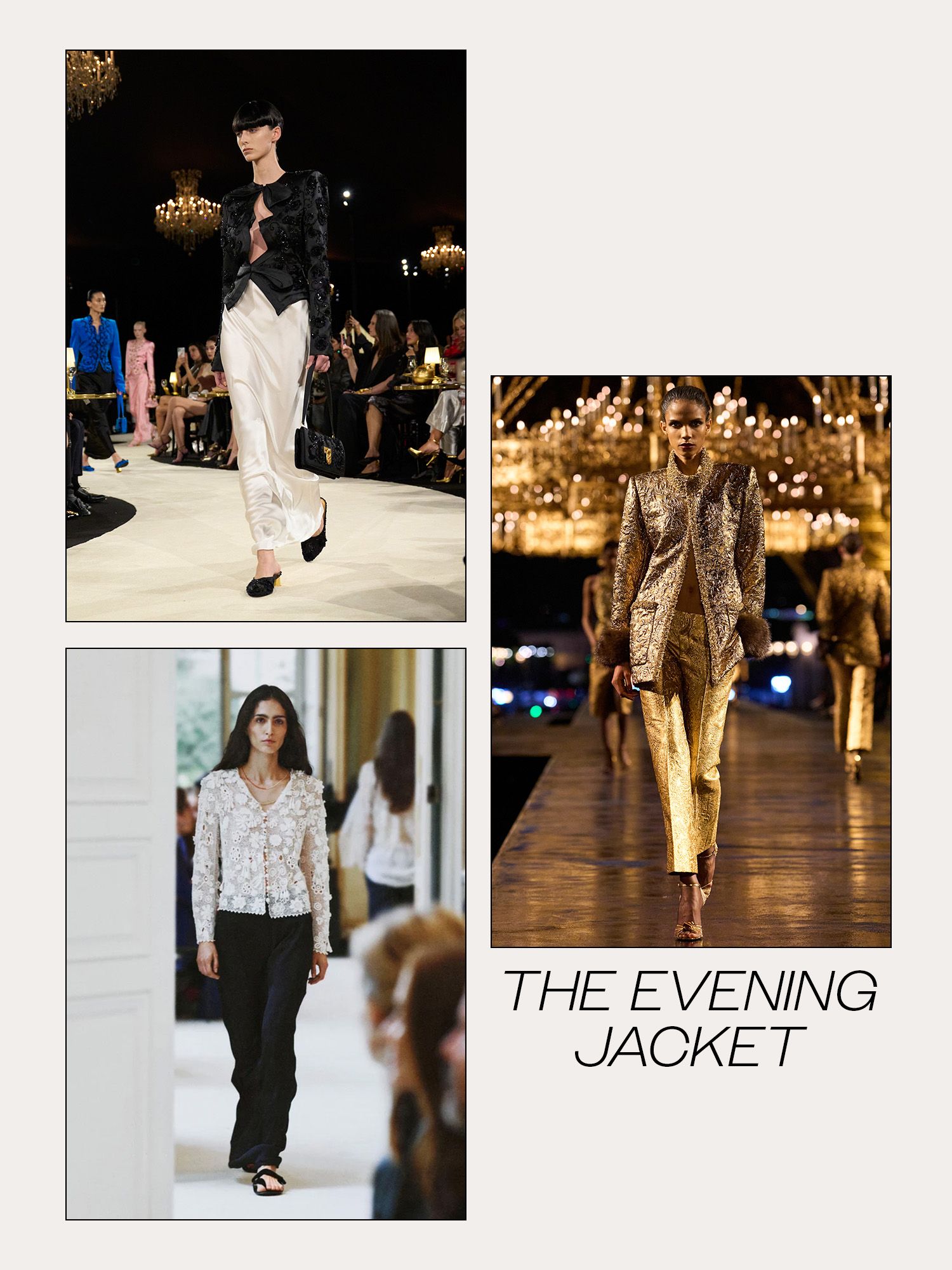 Collage of Paris fashion week spring/summer 2027 runway models.