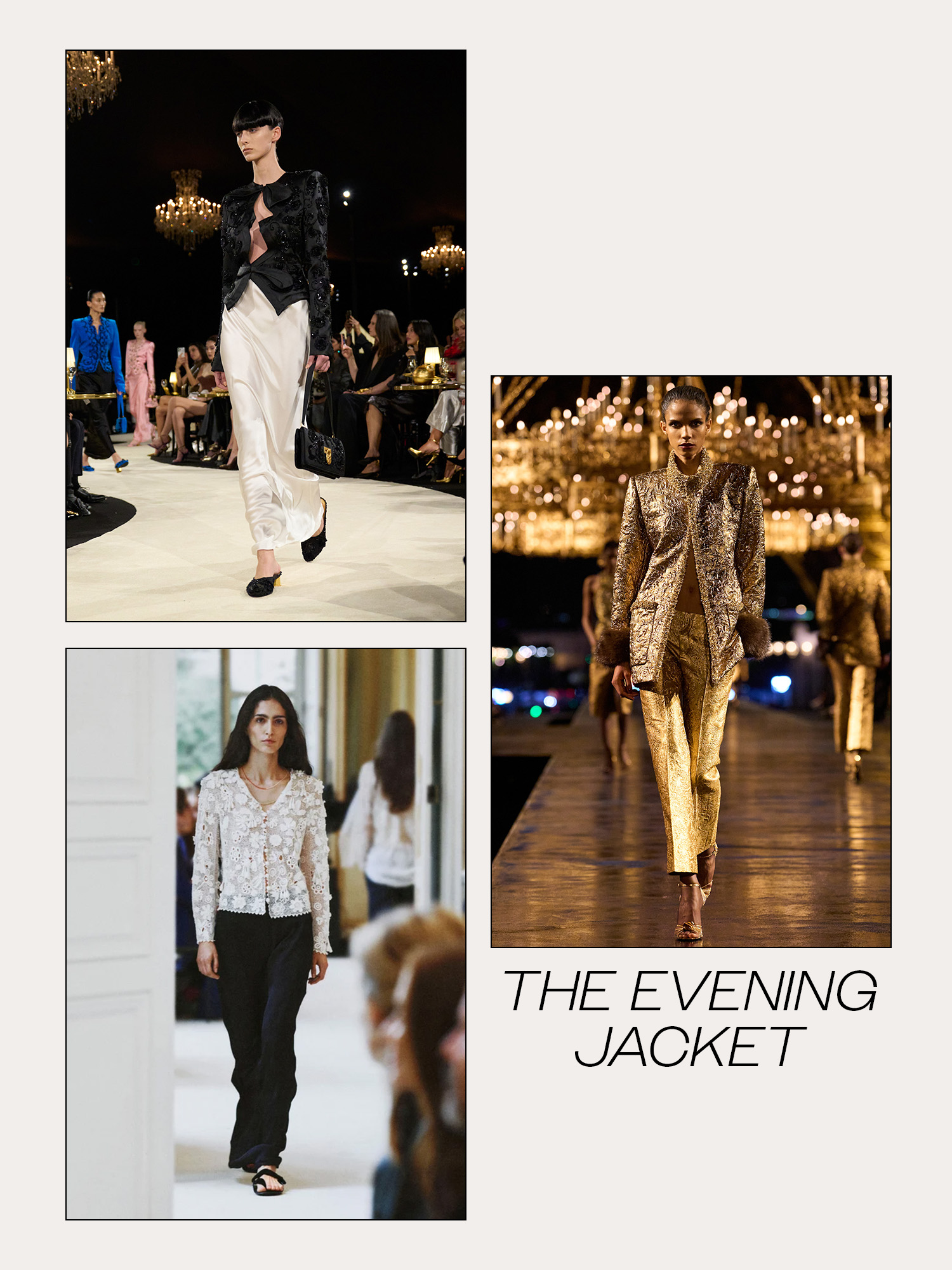 Collage of Paris fashion week spring/summer 2027 runway models.