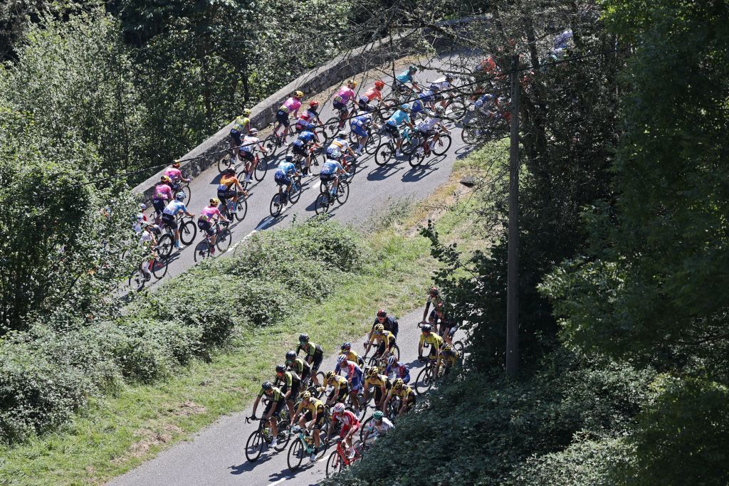 The pack rides during the 8th stage of the 107th edition of the Tour de France cycling race 140 km between CazeressurGaronne and Loudenvielle on September 5 2020 Photo by KENZO TRIBOUILLARD AFP Photo by KENZO TRIBOUILLARDAFP via Getty Images