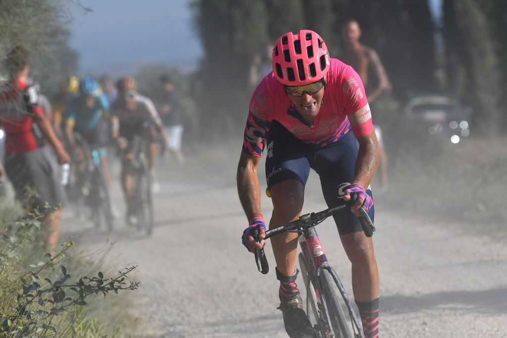 SIENA ITALY AUGUST 01 Alberto Bettiol of Italy and Team EF Pro Cycling Dust Gravel Strokes during the Eroica 14th Strade Bianche 2020 Men a 184km race from Siena to SienaPiazza del Campo StradeBianche on August 01 2020 in Siena Italy Photo by Tim de WaeleGetty Images