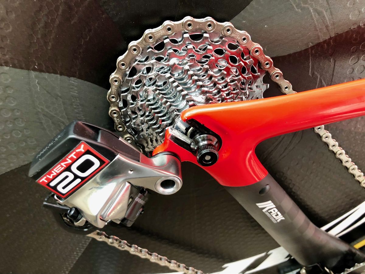 Horizontal dropouts can be a little fidgety to work with, but one benefit is getting the rear tire right up close against the frame for better aerodynamics
