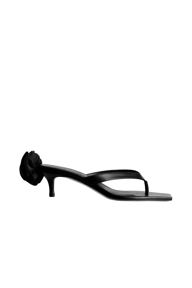 Rose-Appliquéd Leather Sandals