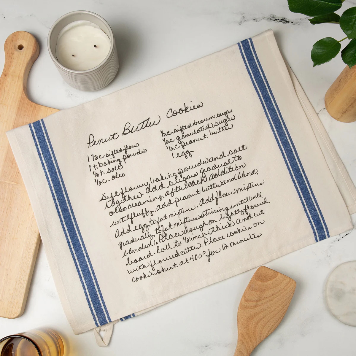 Tea towel with recipe printed on it