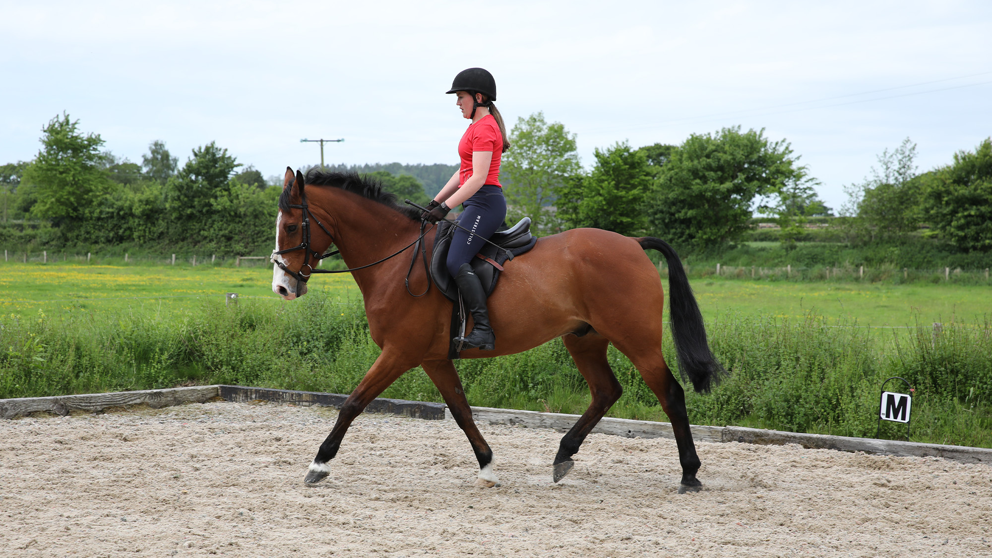 Woman riding in an arena