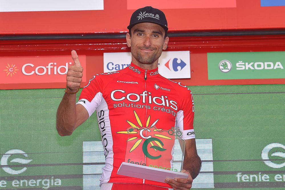 Luis Angel Mate on the stage 7 Vuelta podium for most combative rider