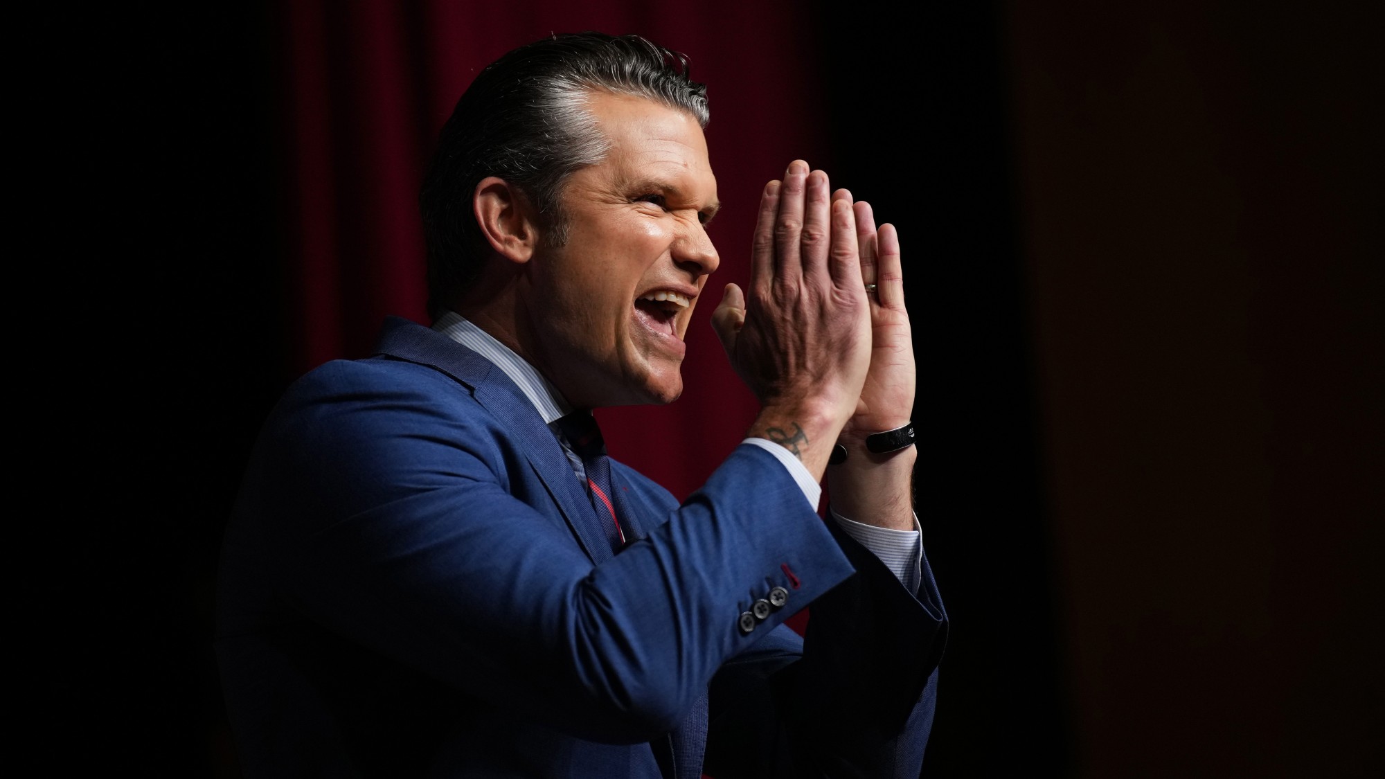 Pete Hegseth speaks to military personnel