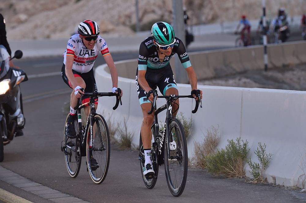 Emanuel Buchmann (Bora Hansgrobe) and Dan Martin (UAE Team Emirates) at stage 3 UAE Tour
