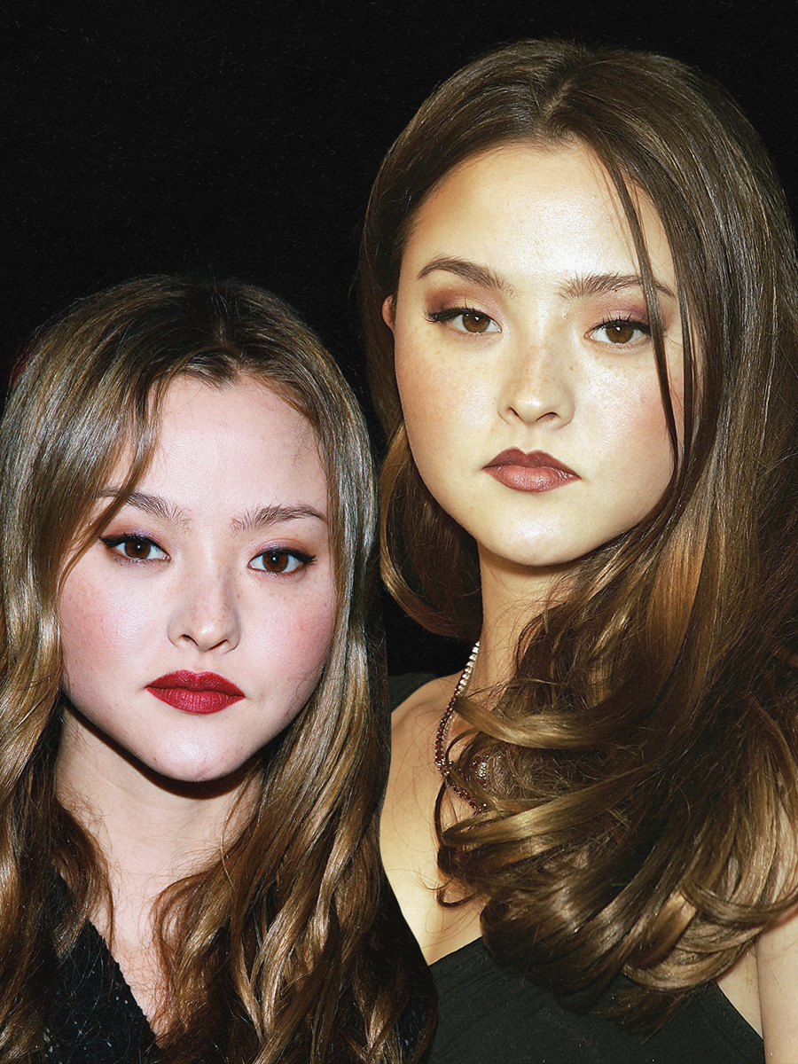 Devon Aoki wears bold matte lips with brown eyeshadow