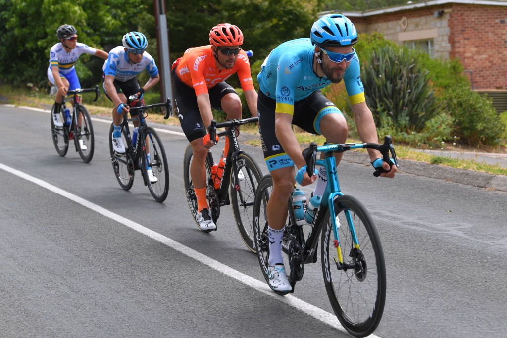 Laurens De Vreese leads the break at the Tour Down Under