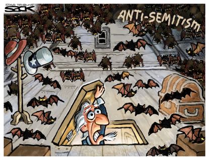 Editorial cartoon U.S. anti-Semitism infestation bats hate mass shooting Tree of Life