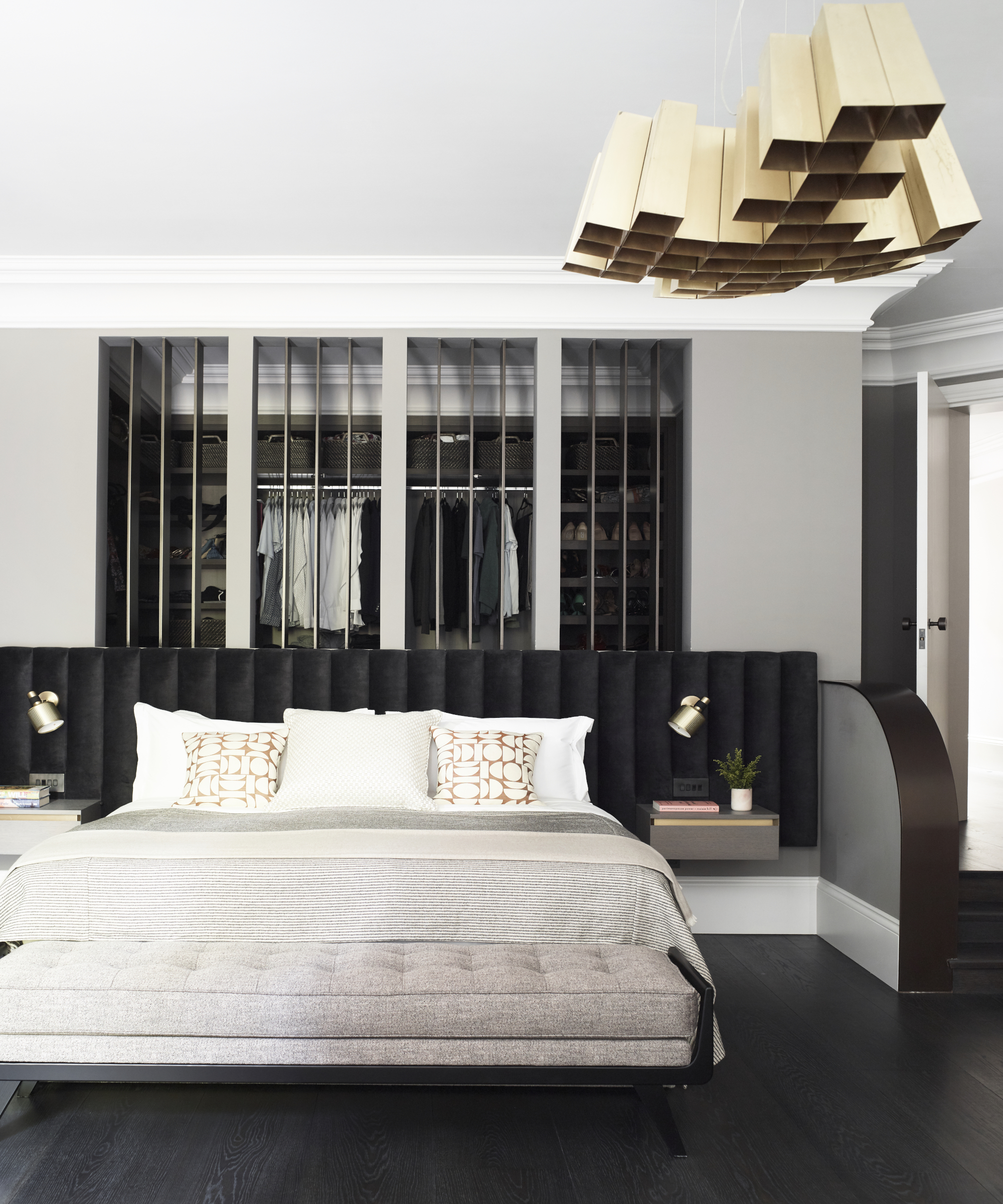 Modern house in a neutral, monochrome palette with pastel pink touches