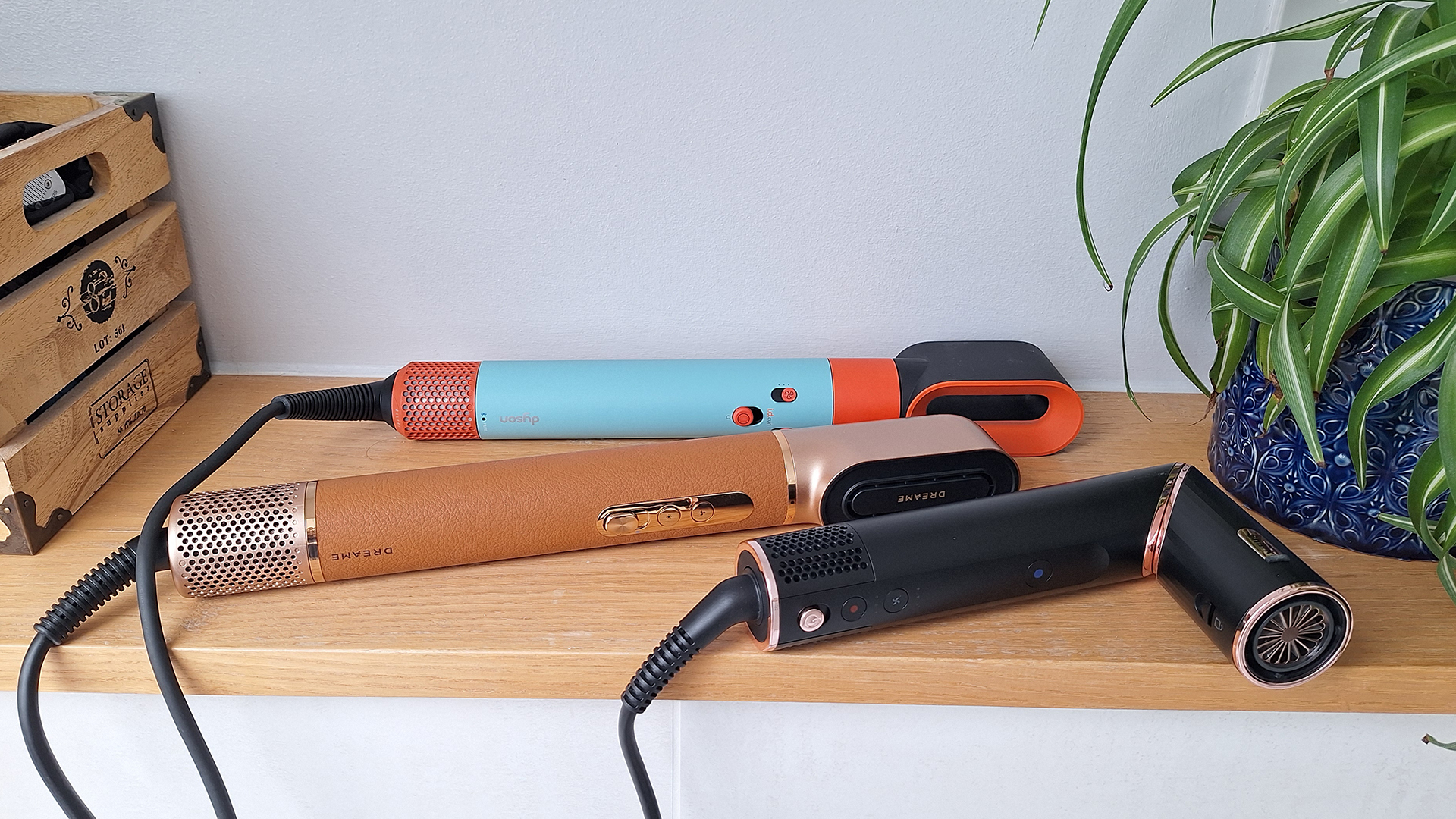 The Shark FlexStyle, Dreame Airstyle Pro and Dyson Airwrap i.d. in reviewer's home