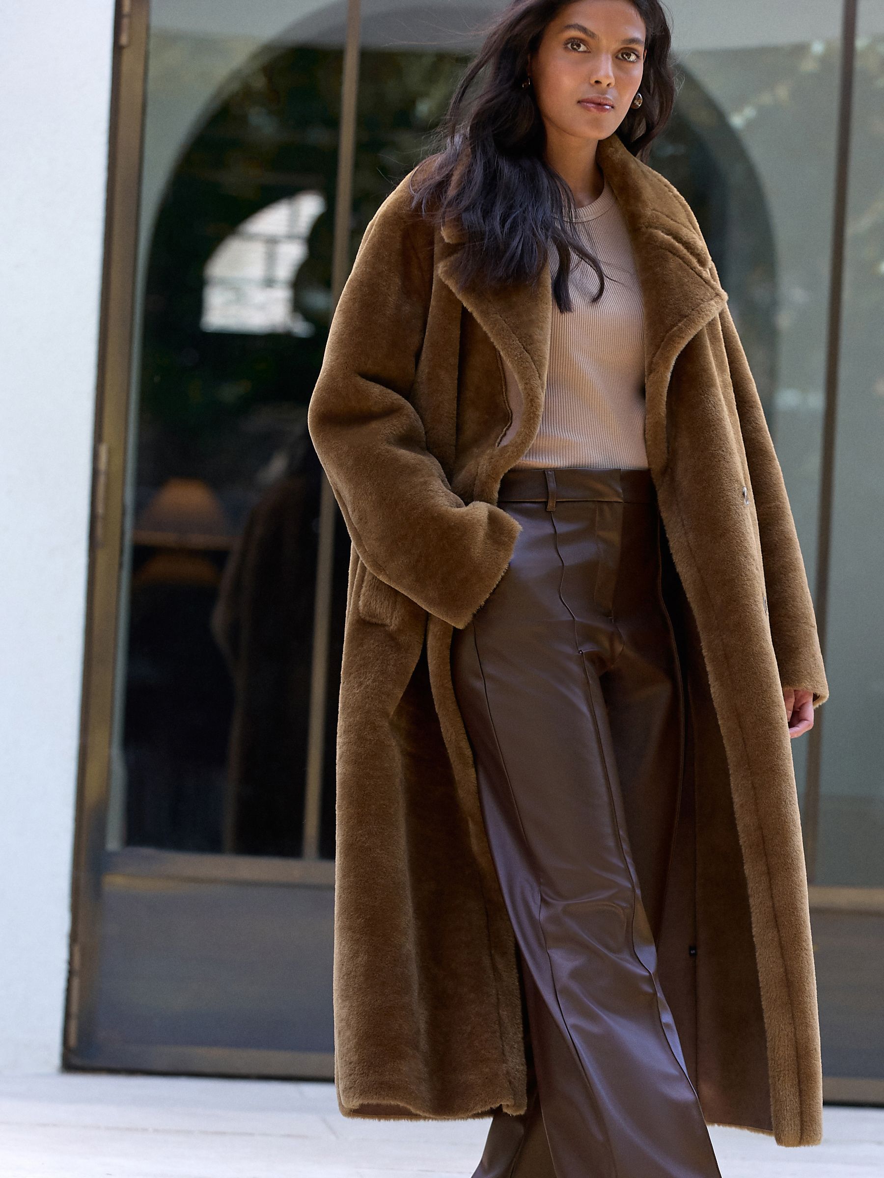 Toffee Brown Faux Fur Maxi Coat