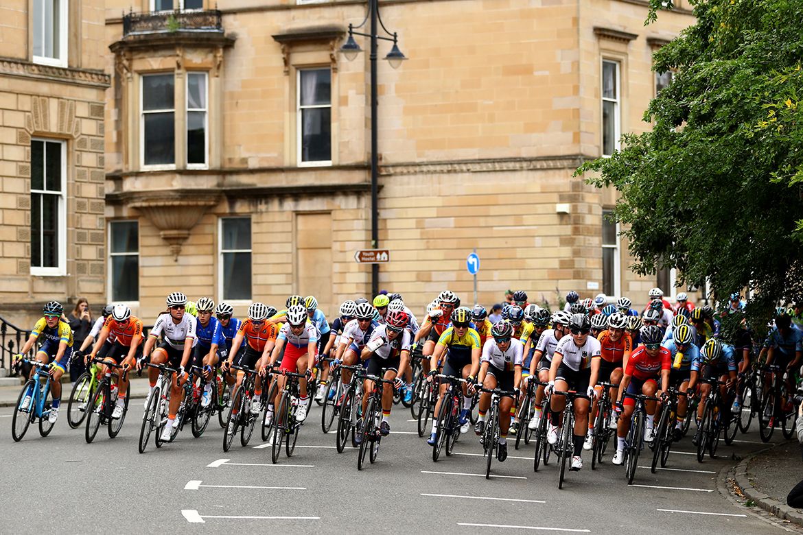 The women's road race in the European Championships in Glasgow