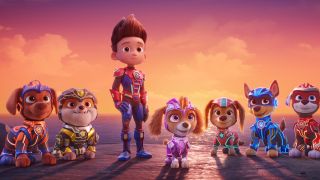 Nylan Parthipan as “Zuma,” Luxton Handspiker as “Rubble,” Finn Lee-Epp as “Ryder,” McKenna Grace as “Skye,” Marsai Martin as “Liberty,” Christian Convery as “Chase,” Christian Corrao as “Marshall,” and Callum Shoniker as “Rocky" in Paw Patrol: The Mighty Movie