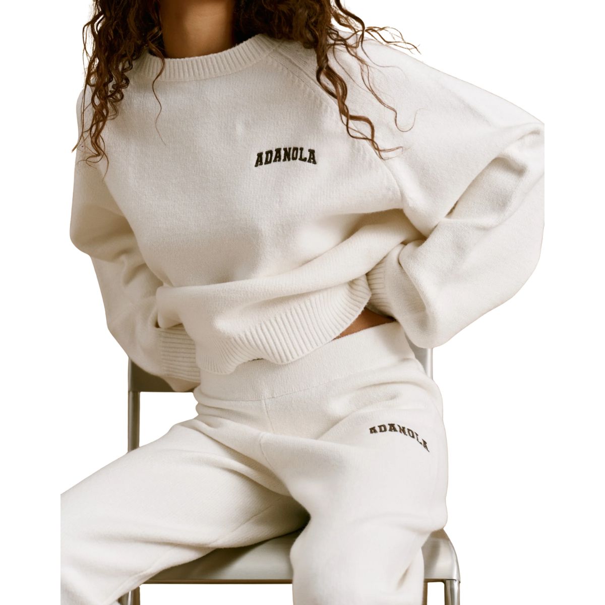 Chest Varsity Oversized Knit Sweatshirt - Cream/coffee Bean