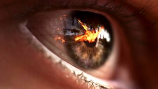 A close up of a ray traced eye in Battlefield V