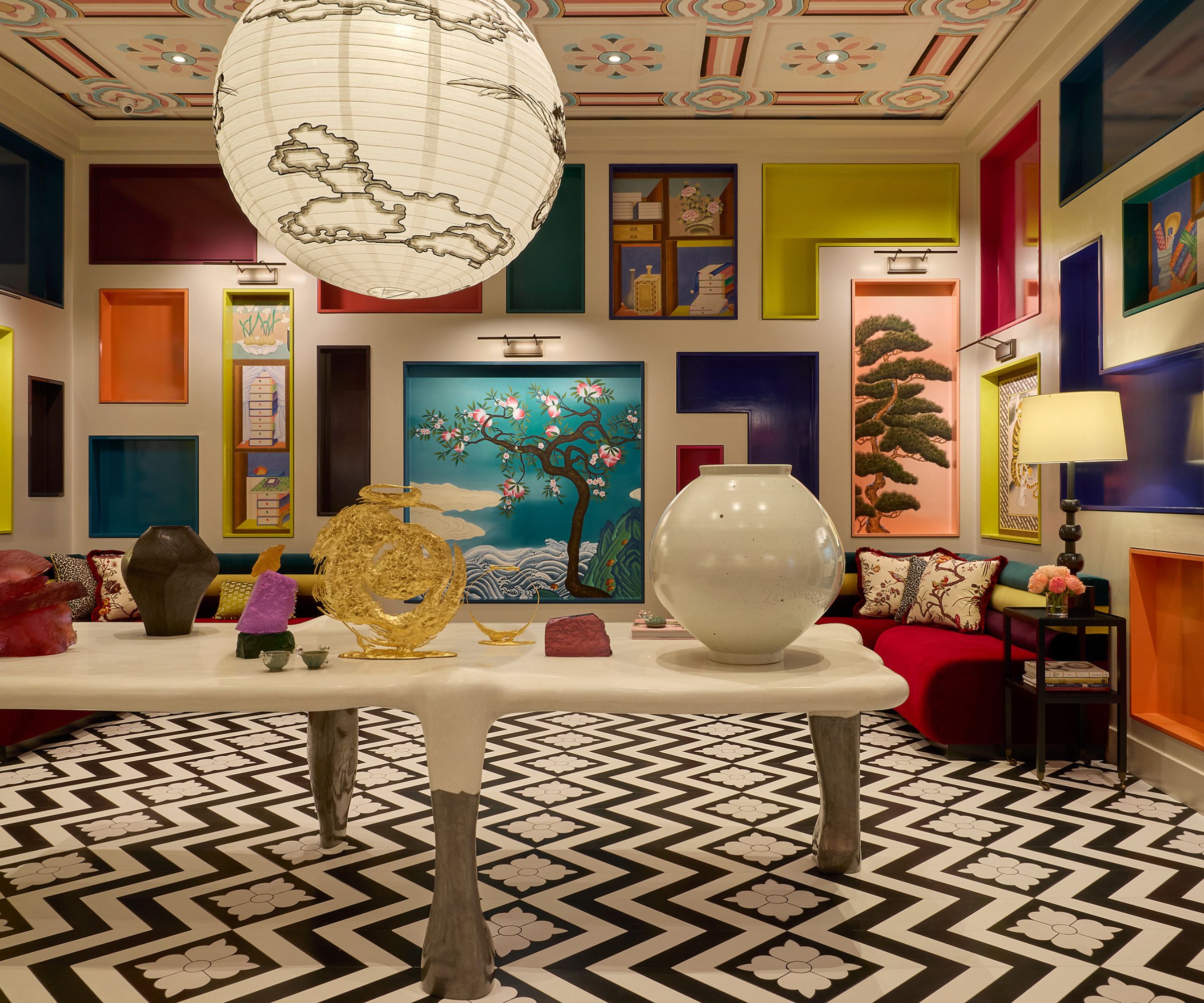 a colorful salon room designed by Young Huh for WOW!House 2026