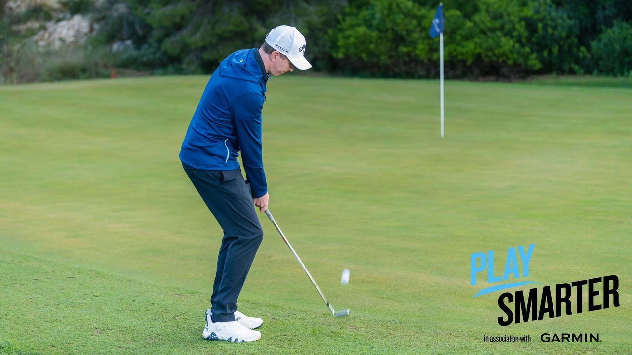 PGA pro Ben Emerson hitting a chip shot at Infinitum Golf Resort in Spain