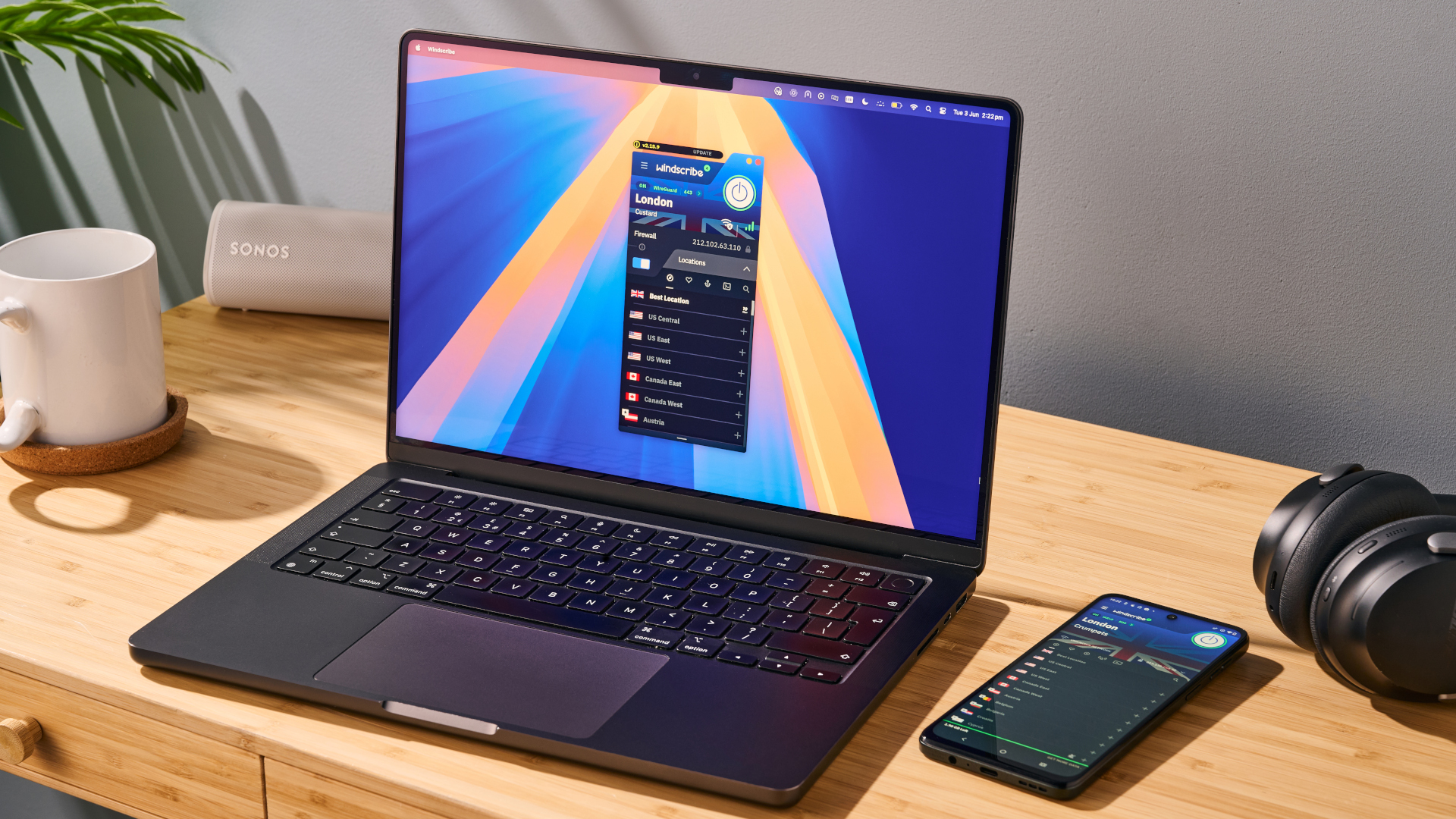 Windscribe app on macOS laptop