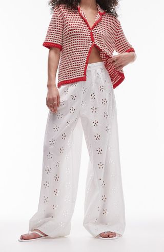 Cotton Eyelet Wide Leg Cover-Up Pants