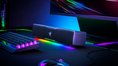 Razer Leviathan V2 X soundbar on PC gaming desk