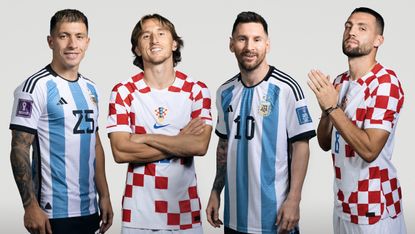 Argentina’s Lisandro Martinez and Lionel Messi and Croatia’s Luka Modric and Mateo Kovacic 