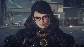 Bayonetta winking at the camera in Bayonetta 3