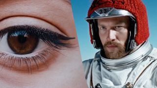A woman's eye and man in a spacesuit
