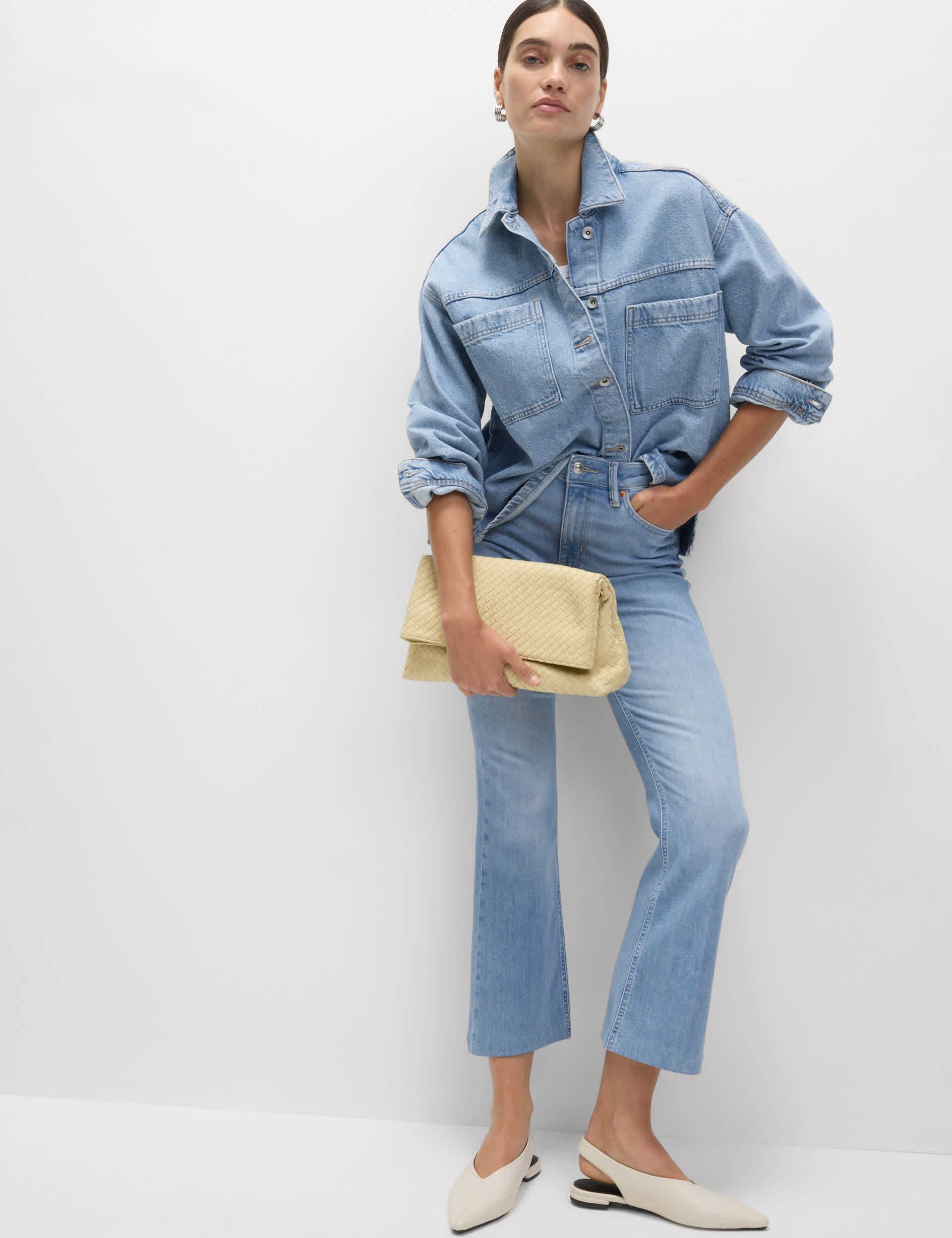 High Waisted Slim Flare Cropped Jeans