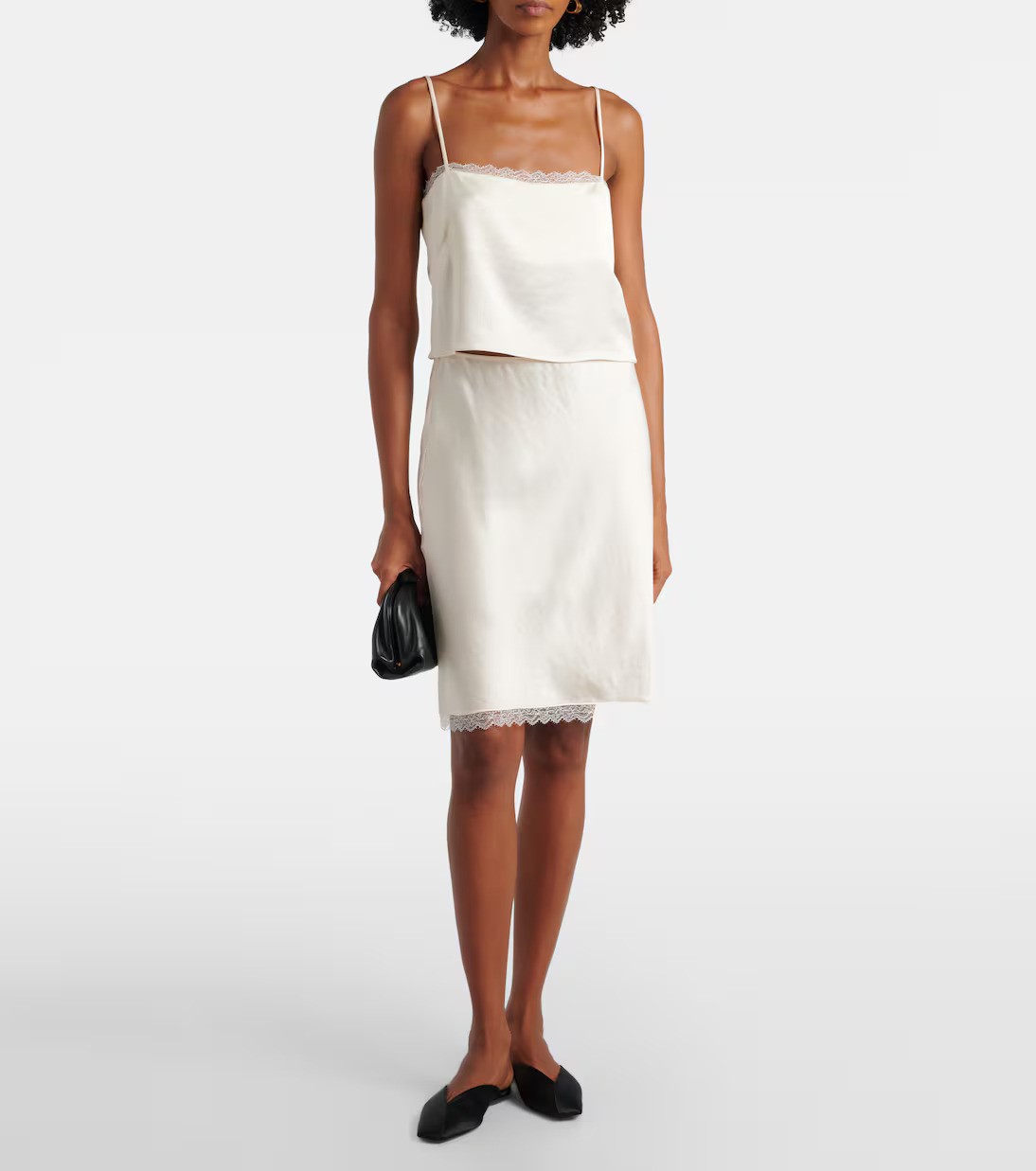 LESET, Barb lace-trimmed satin slip skirt