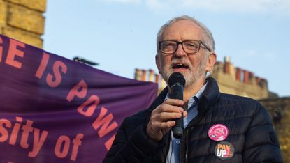 Jeremy Corbyn speaking at a joint rally by unions amid strike action