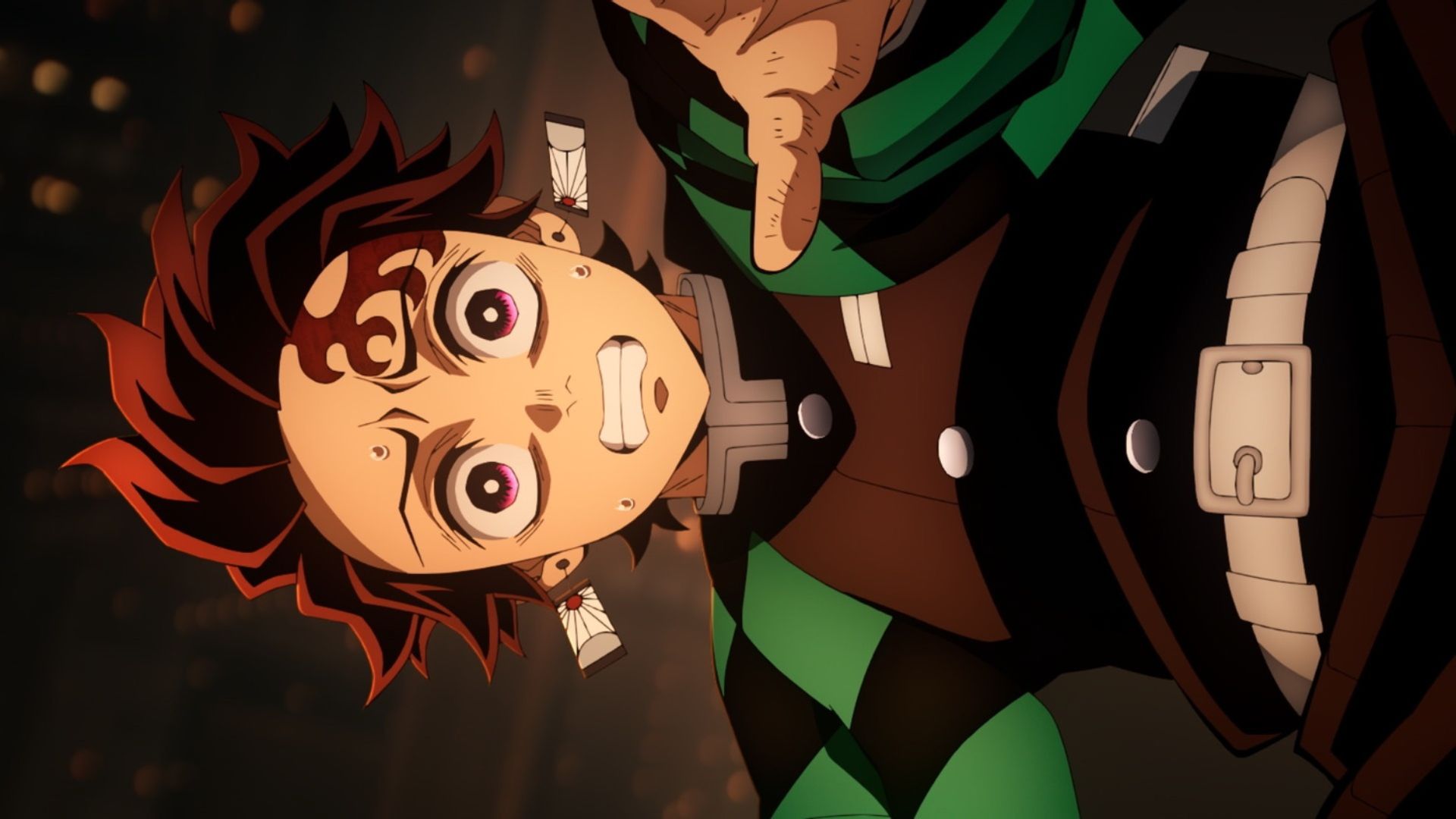 Tanjiro falling through the Infinity Castle in Demon Slayer