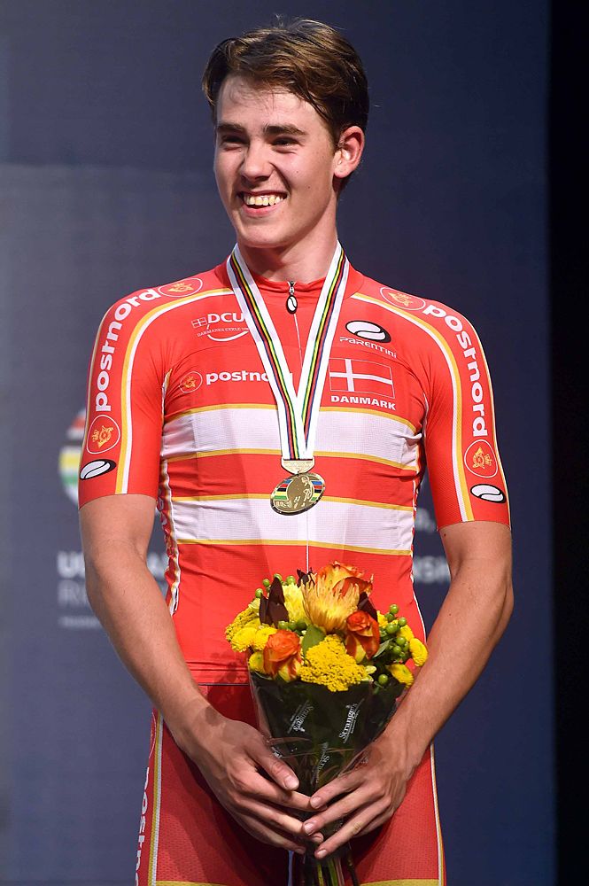 Rasmus Pedersen (Denmark) take the bronze medal in the junior men's road race