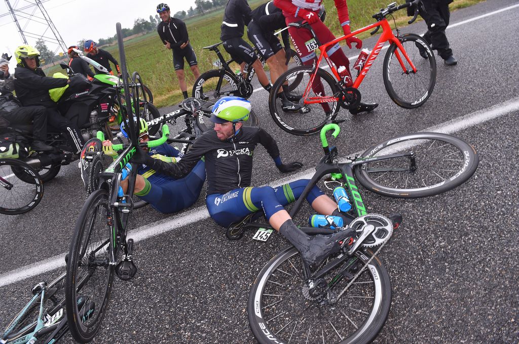 Damien Howson and Sam Bewley on the ground after a crash