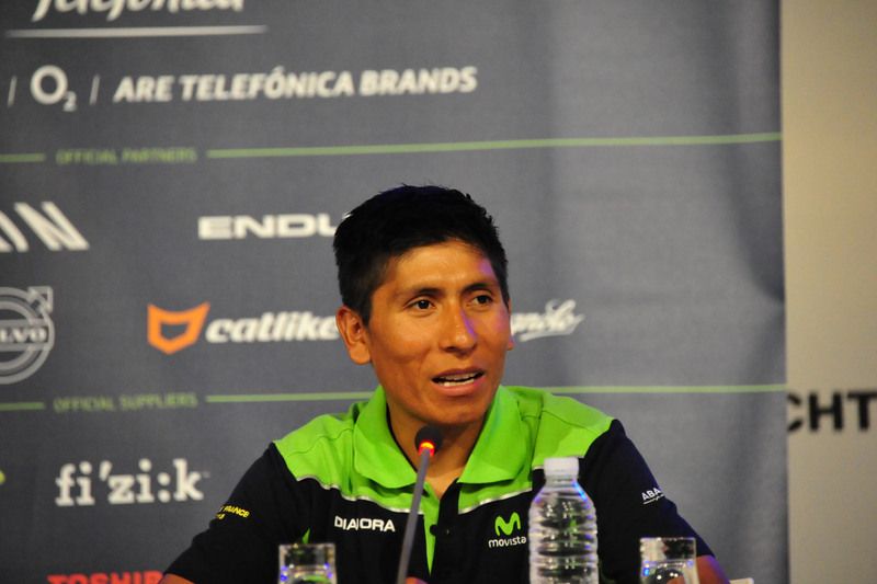 Nairo Quintana answers questions at the press conference