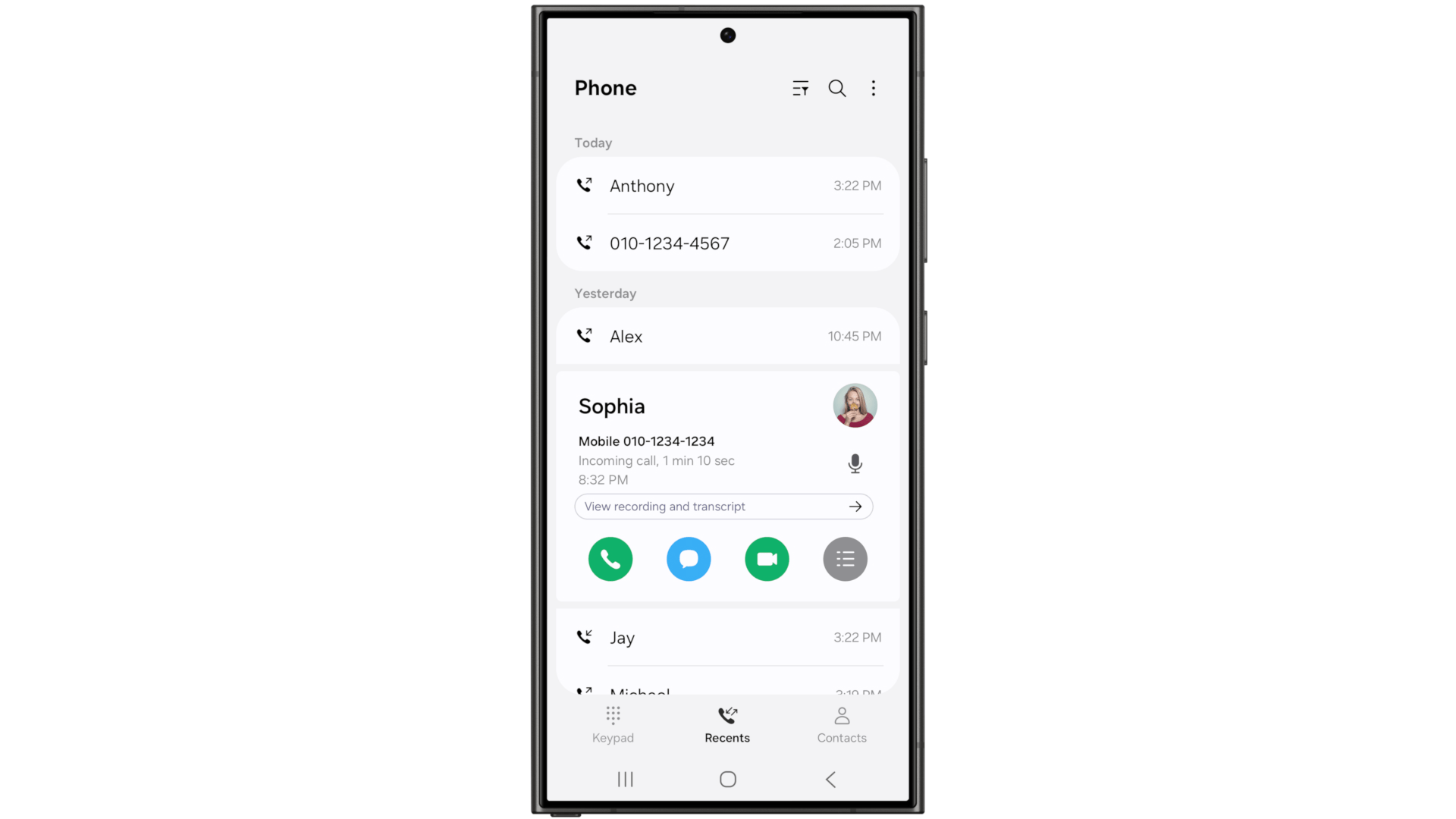 call transcription feature in One UI 7