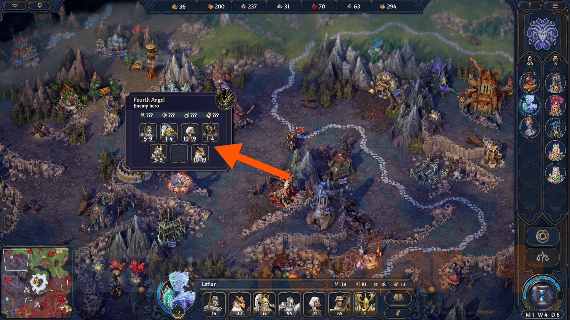 The player hovers over the enemy in Heroes Olden Era to see an approximation of their current army numbers.