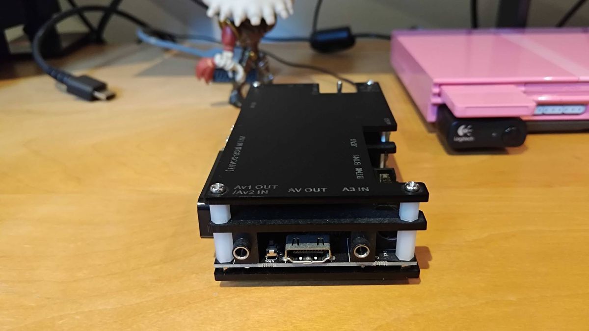 OSSC on bench with HDMI facing foward.