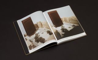 High rise brown construction on book pages