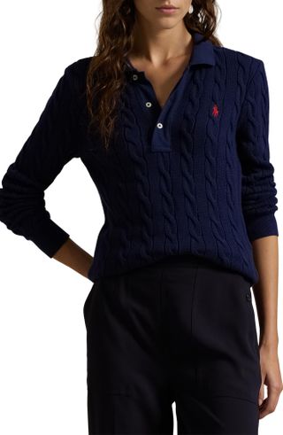 Polo Ralph Lauren, Cable Long Sleeve Cotton Polo Sweater