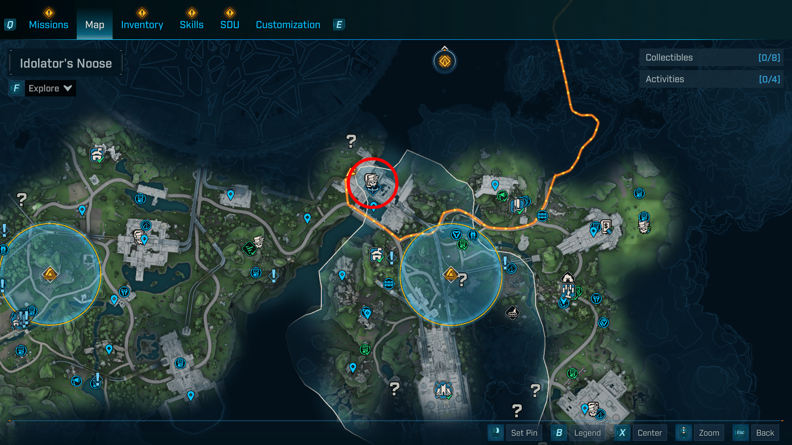 Borderlands 4 Kickballer location: A map with a red circle highlighting the location of the Sludgemaw boss in the Fadefields.